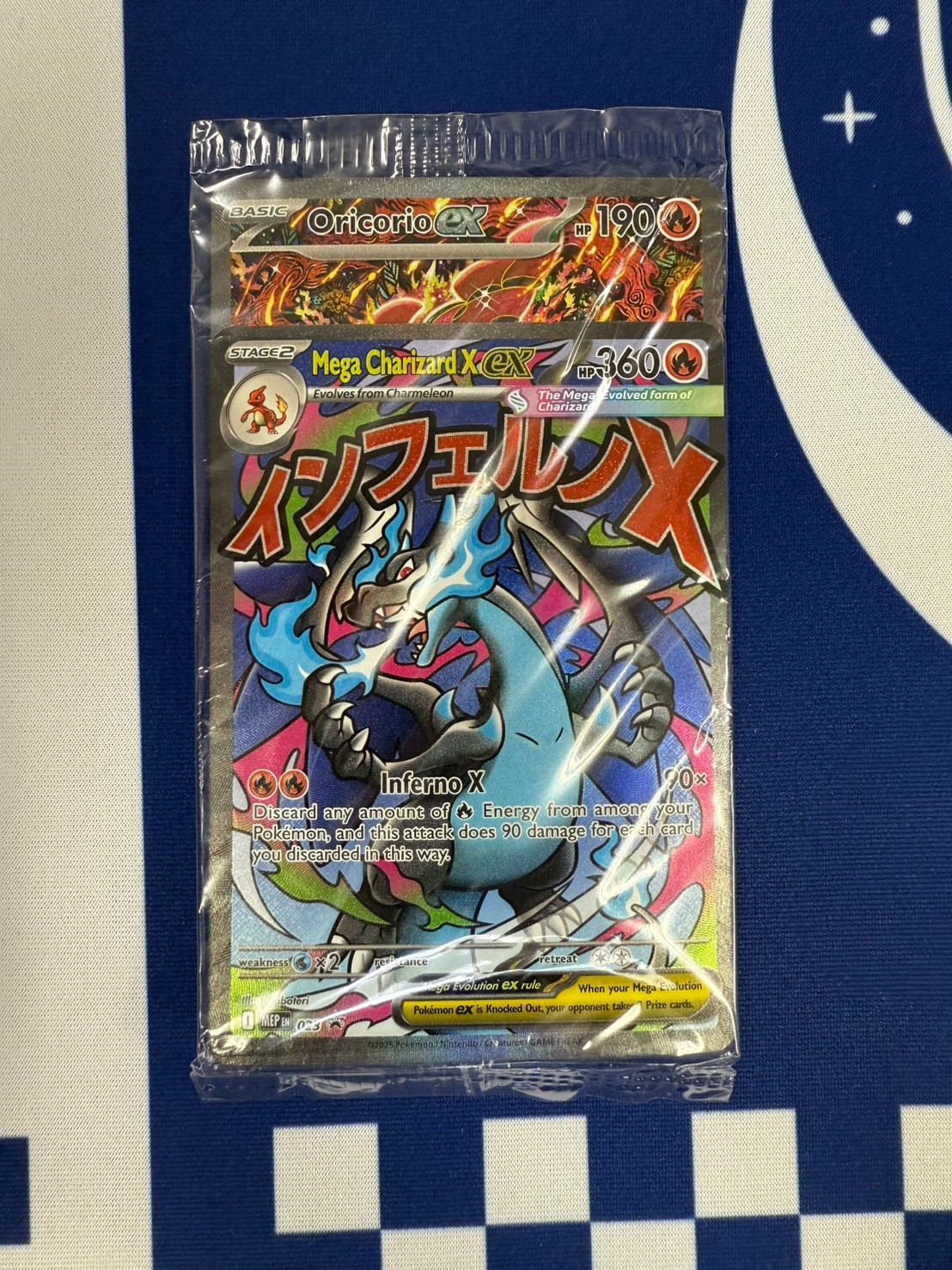 Sealed Bandai Japanese Promo Pack containing Mega Charizard X EX MA and Oricorio EX SAR promo cards