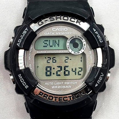 Casio G-Shock DW-9200K digital watch with black band and silver dial water resistant 200 meters Japan import
