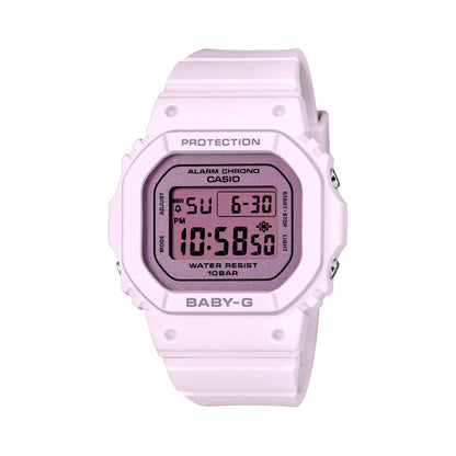 Casio Baby-G BGD-565SC-4BJF shock resistant watch with pink and gray design, 10 ATM water resistant