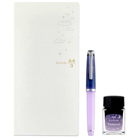 Sailor Colore Colletta Premium Cross Fountain Pen Set in clear navy purple with matching ink and notebook, Japan import