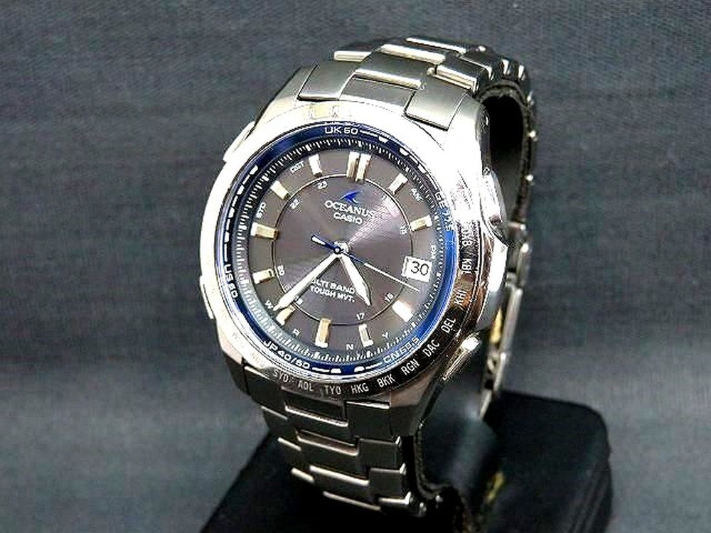 Casio Oceanus OCW-T100 Solar Men's watch with square 42mm case and metal band showing minor scratches
