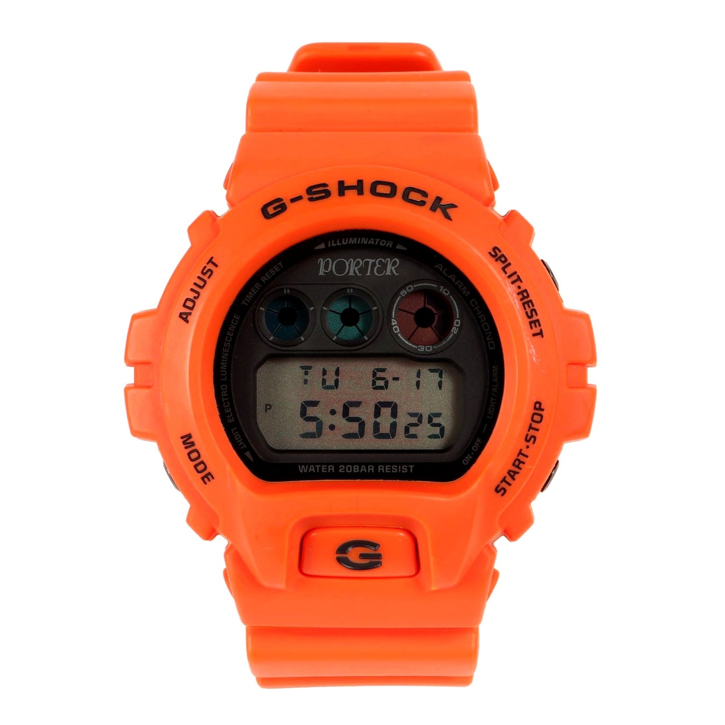 G-Shock Porter DW-6900FS orange men's quartz watch with Porter logo and branded case back