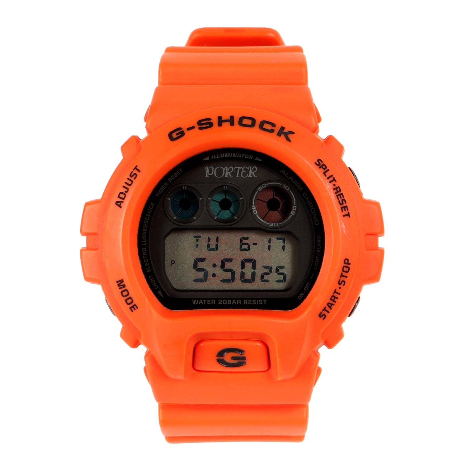 G-Shock Porter DW-6900FS orange men's quartz watch with Porter logo and branded case back