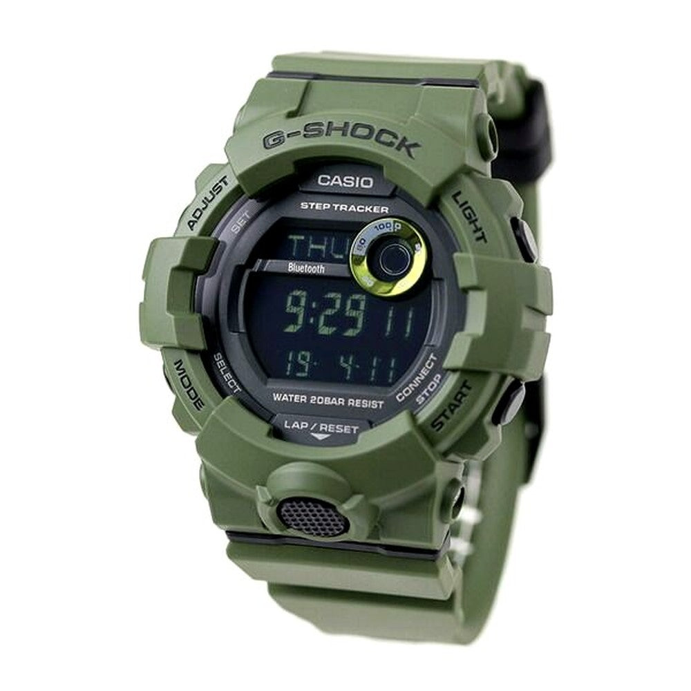 Casio G-Squad GBD-800UC-3DR watch with black dial, resin band, and mineral glass display