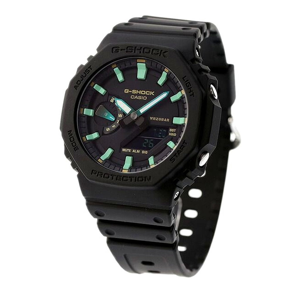 Casio G-Shock GA-2100RC-1ADR wristwatch with black dial, carbon-resin case, and resin band
