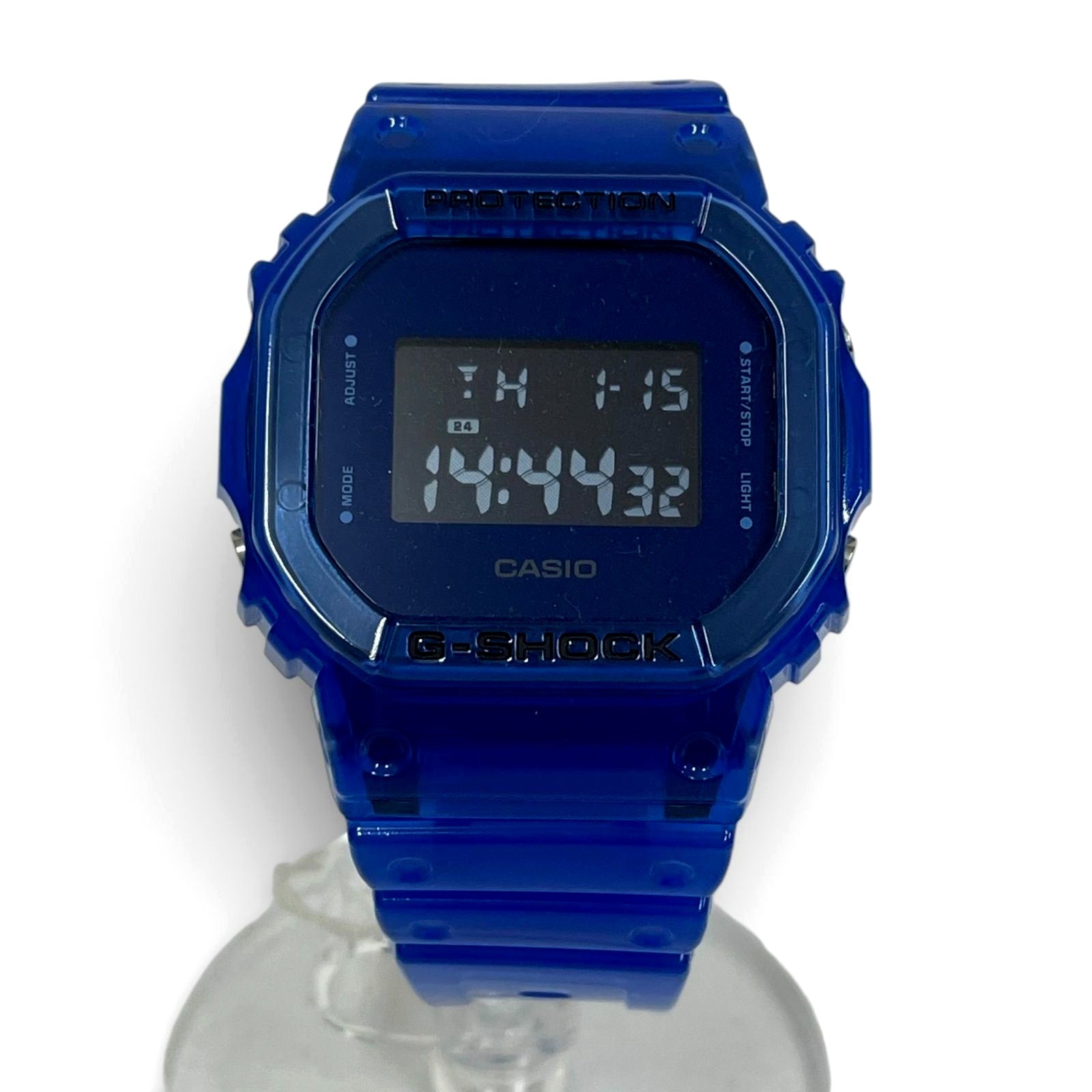 Casio G-Shock DW-5600SB-2JF blue dial watch with semi-transparent blue resin band