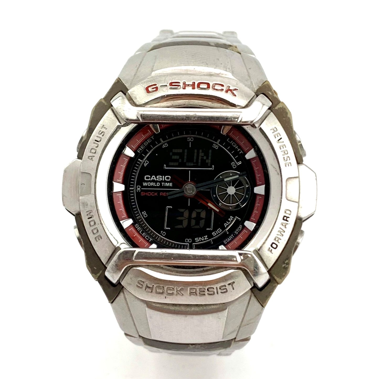 Casio G-Shock G-250D digital watch in silver and black with digital display and durable design