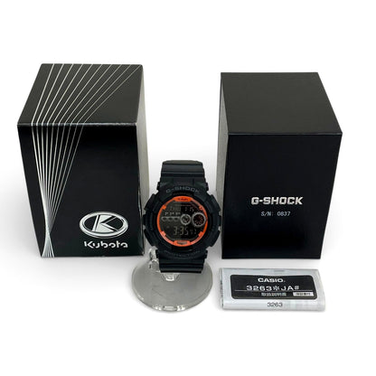 Casio G-Shock GD-100 Kubota Model watch in black with orange accents and box
