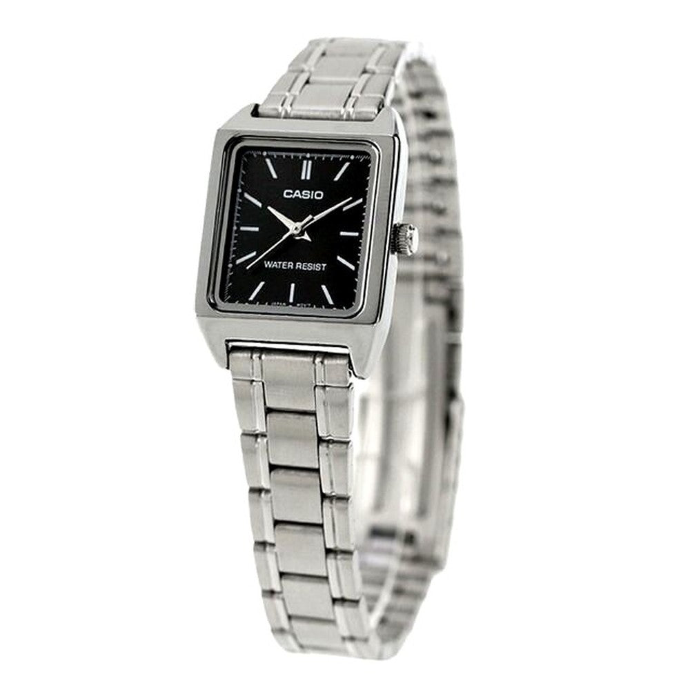 Casio Standard Quartz Women's Watch LTP-V007D-1EDF with black dial and silver metal band