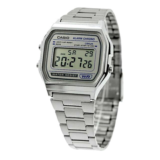 Casio Classic A158WEA-7DF unisex digital wristwatch with gray dial and silver stainless steel band