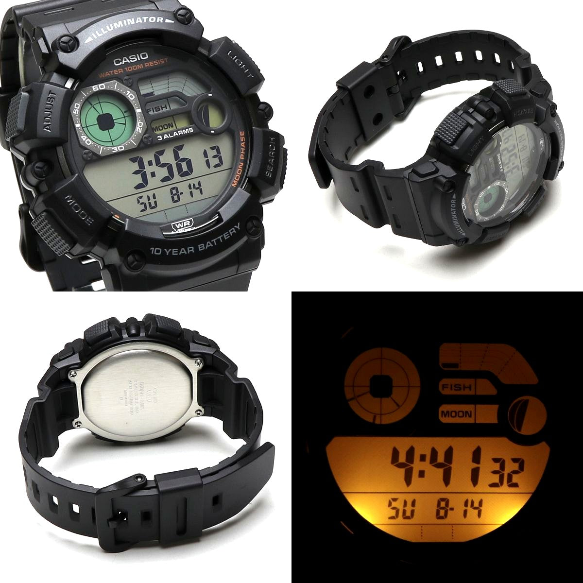 Casio Fishing Time Digital Watch Model WS-1500H with Moon Data 10ATM Water Resistance — Japan Import