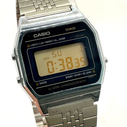 Casio A152 vintage watch with stainless steel bracelet and digital display made in Japan