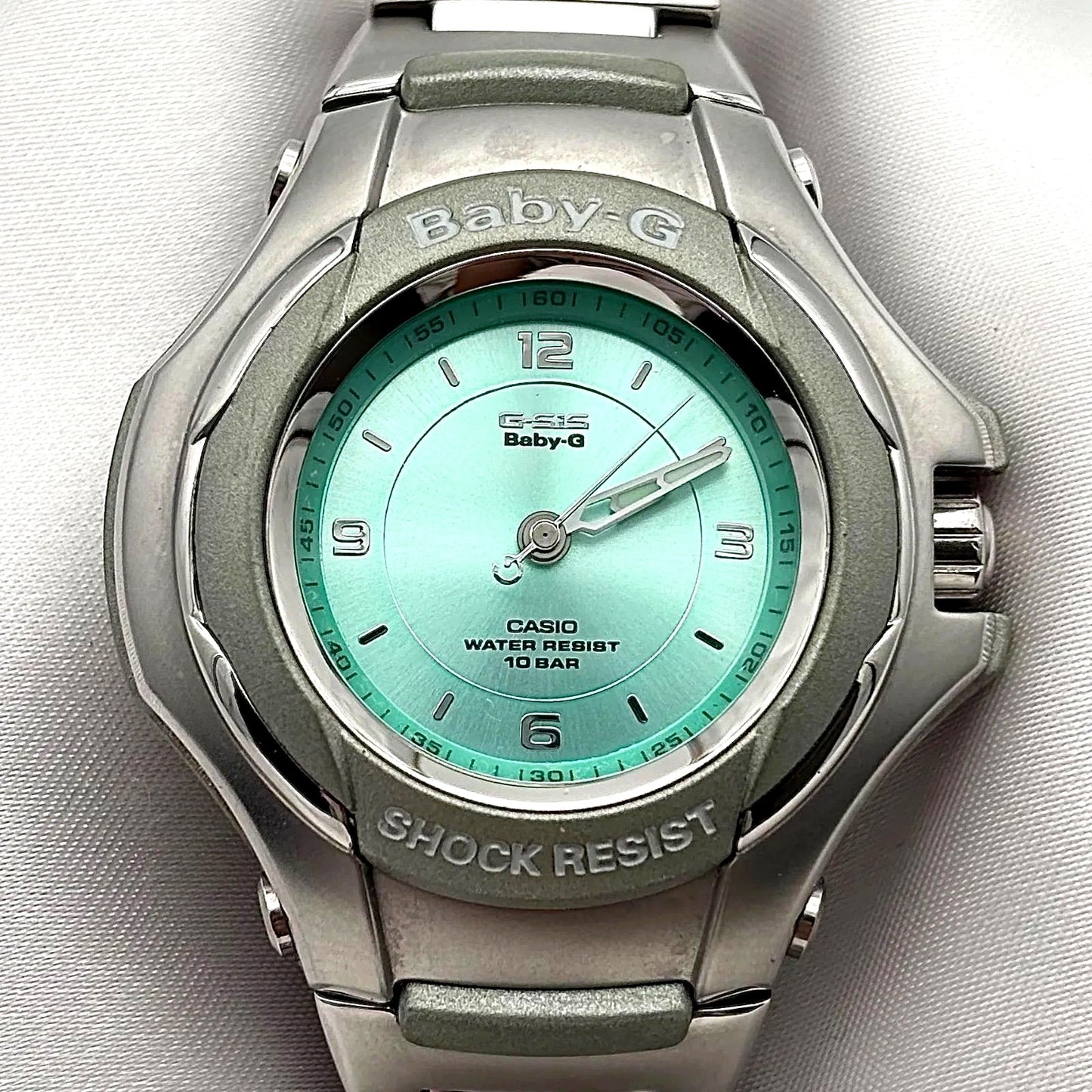 Casio Baby-G Watch Model STG-100 in Silver with Ice Blue Dial and 100 M Water Resistance — Japan Import