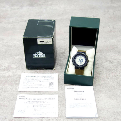 Casio PRO TREK 3499 PRG-30 digital watch with solar power and 100m water resistance showing worn band and frame