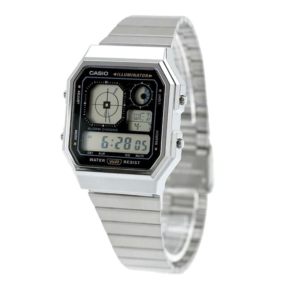 Casio Classic A130WE-1ADF digital wristwatch with black dial and silver stainless steel band