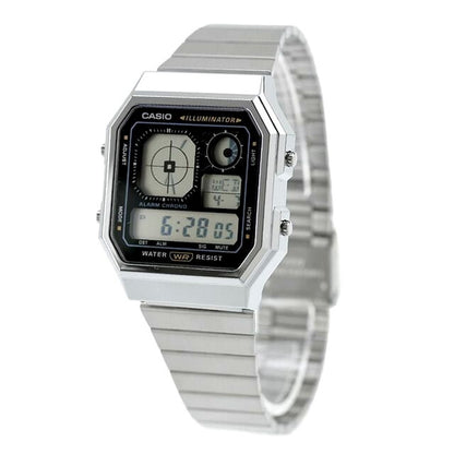 Casio Classic A130WE-1ADF digital wristwatch with black dial and silver stainless steel band