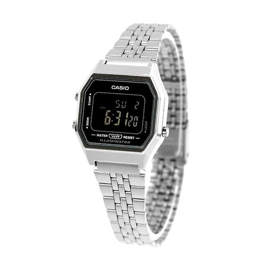 Casio Standard Vintage Unisex Watch LA680WA-1BDF with silver stainless steel band and digital display