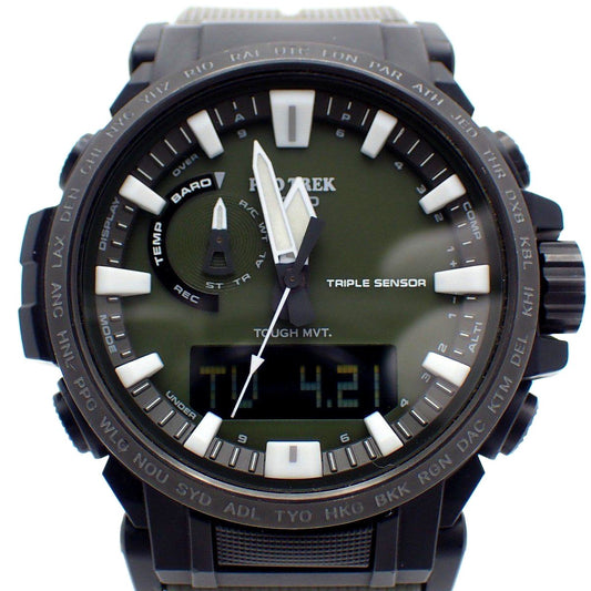 Casio Pro Trek PRW-61Y-3JF khaki solar atomic wristwatch with resin band and stainless steel case