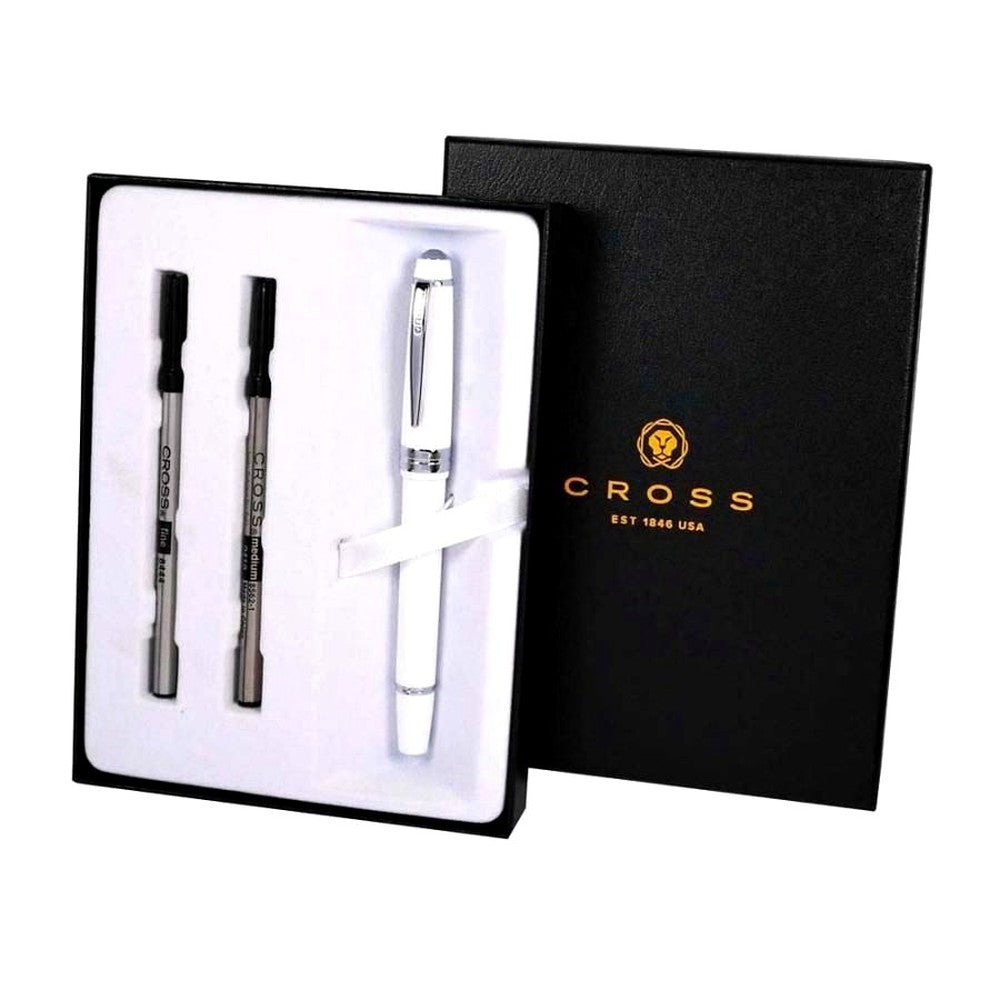 Cross Bailey Light white resin ballpoint pen with gift box and two refills, Japan import