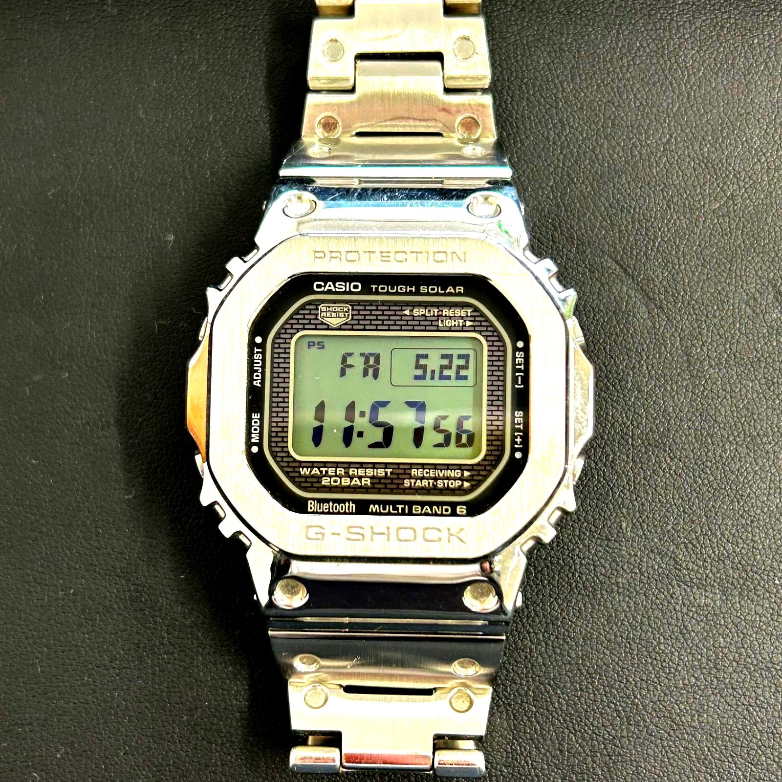 Casio G-Shock GMW-B5000 digital square watch with chronograph and Bluetooth in stainless steel