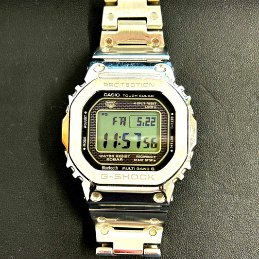 Casio G-Shock GMW-B5000 digital square watch with chronograph and Bluetooth in stainless steel