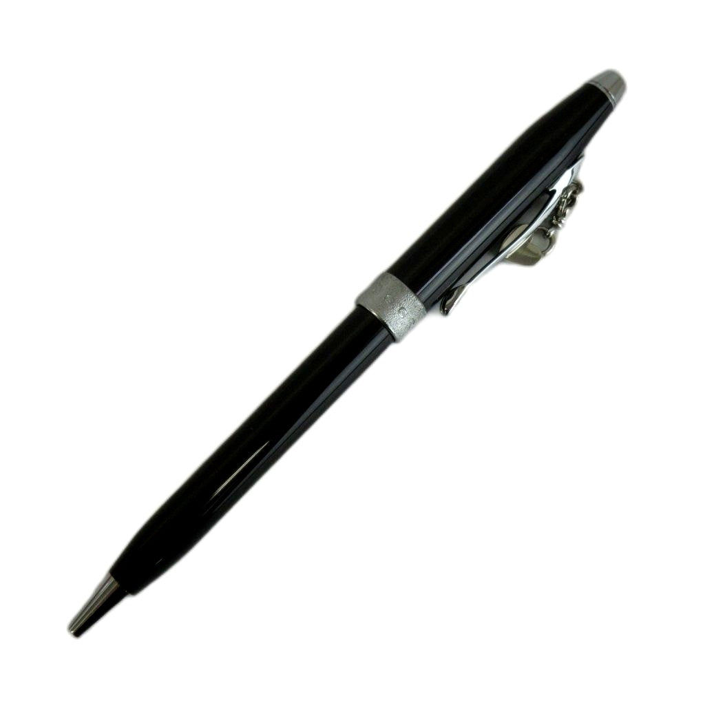 Used Cross brand twist ballpoint pen with heart charm and logo in black and silver color, 13.5 cm long