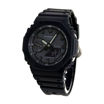 Casio G-Shock GA-2100-1A1DR black resin watch with analog-digital display and quartz movement