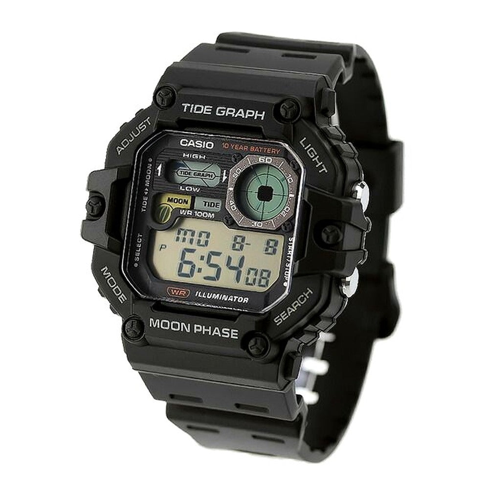 Casio W-1700H-1AVDF men's digital watch with black resin band and resin case, digital liquid crystal display