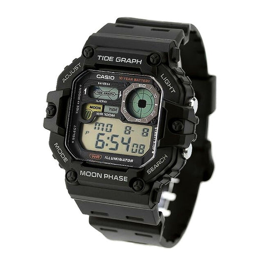 Casio W-1700H-1AVDF men's digital watch with black resin band and resin case, digital liquid crystal display