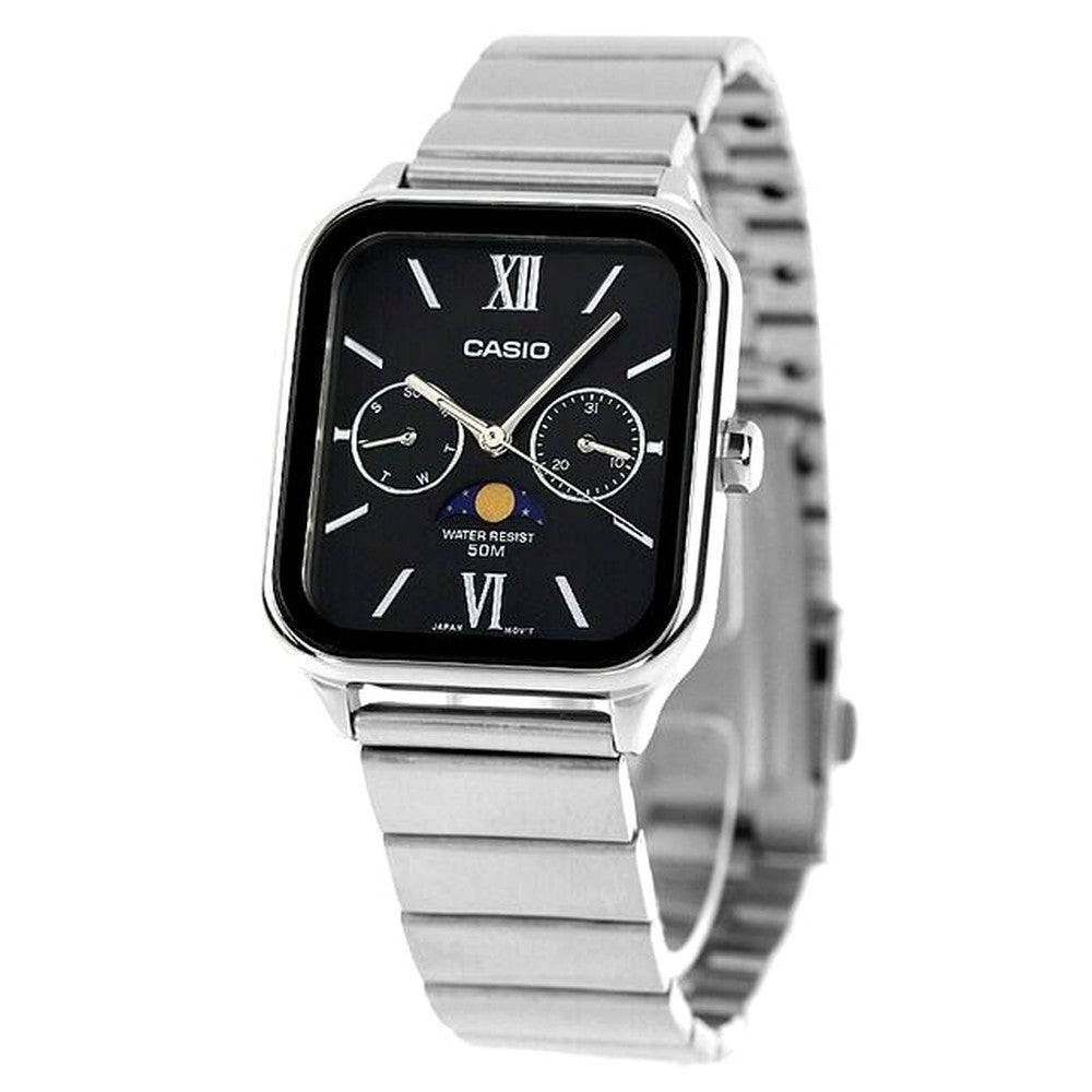 Casio Standard Series MTP-M305D-1A2VDF men's analog watch with black dial and silver stainless steel band