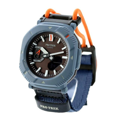 Casio Pro Trek PRJ-B001B-2DR solar powered analog-digital watch with black dial and blue resin cross band