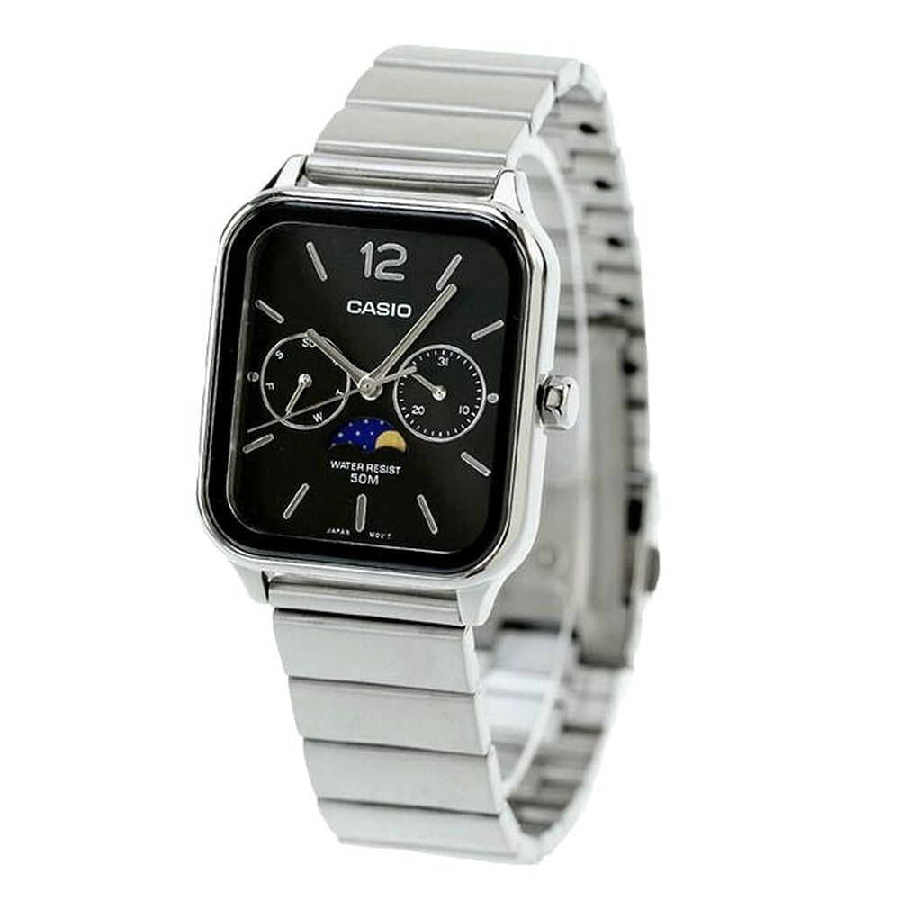 Casio Standard MTP-M305D-1AVDF men's watch with black dial and silver stainless steel case and band