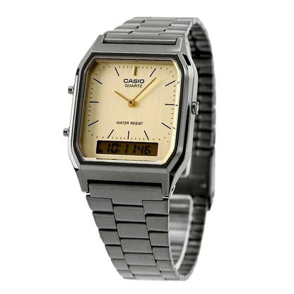 Casio Vintage Cheap Men'S Watch AQ-230GG-9ADF with champagne dial and stainless steel band