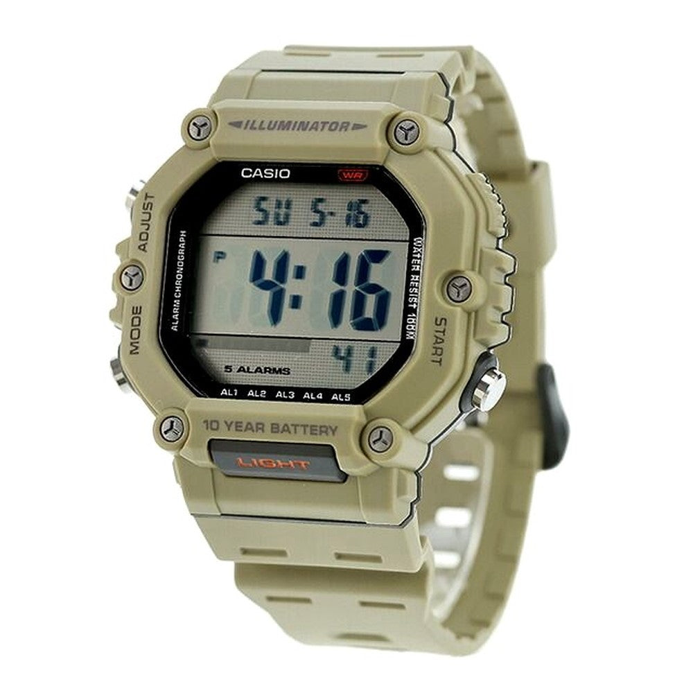 Casio AE-1600H-5AVDF digital quartz watch with beige dial and green resin band Japan import