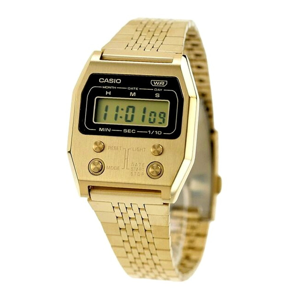 Casio Premium Series A1100G-5DF men's digital watch with gold dial and stainless steel band
