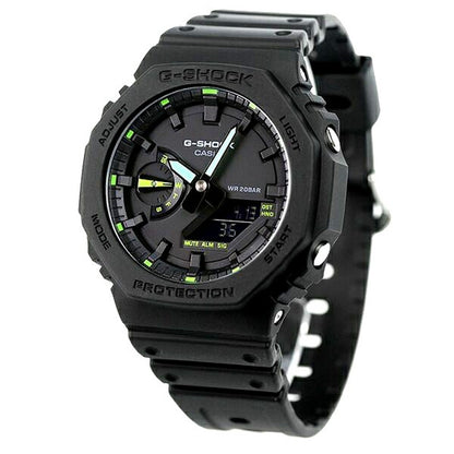 Casio G-Shock GA-2100-1A3DR analog-digital watch with black dial, carbon resin case, and black band