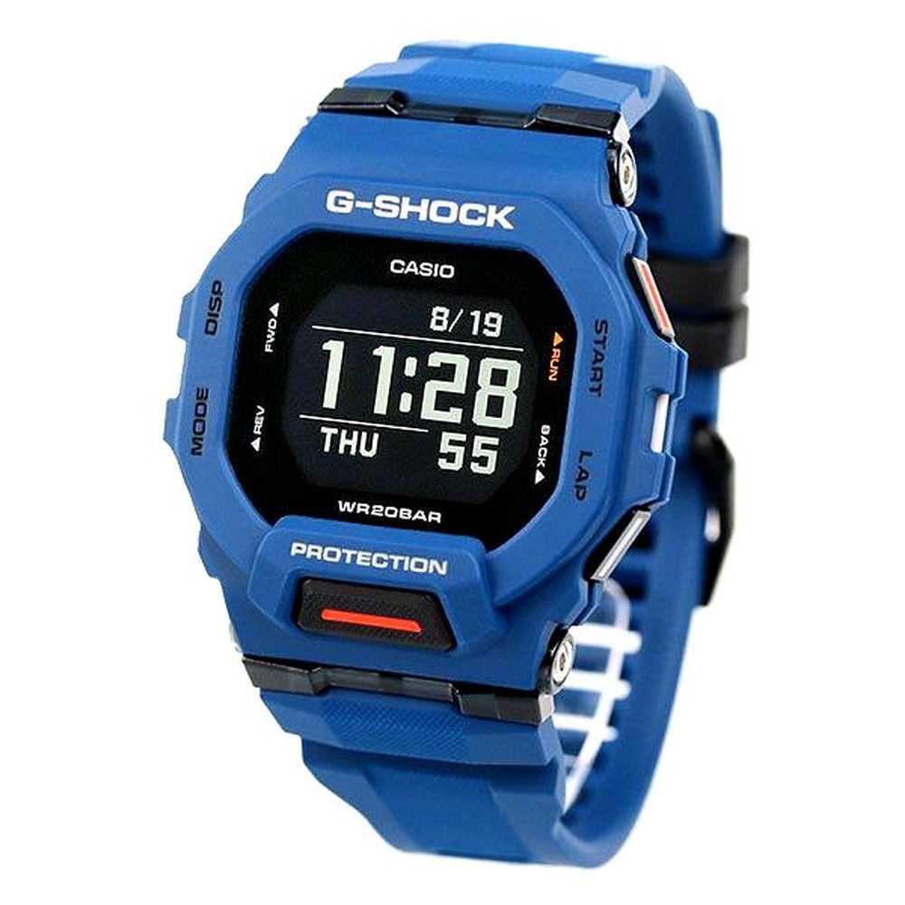 Casio G-Shock G-Squad GBD-200-2DR digital watch with blue resin band and black dial