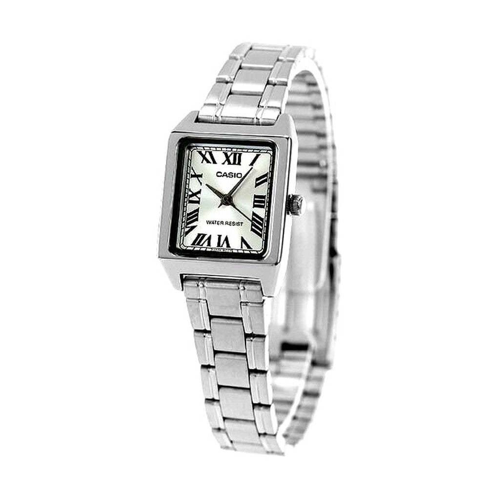 Casio Standard Chic Watch Model LTP-V007D-7BDF with silver dial and stainless steel band