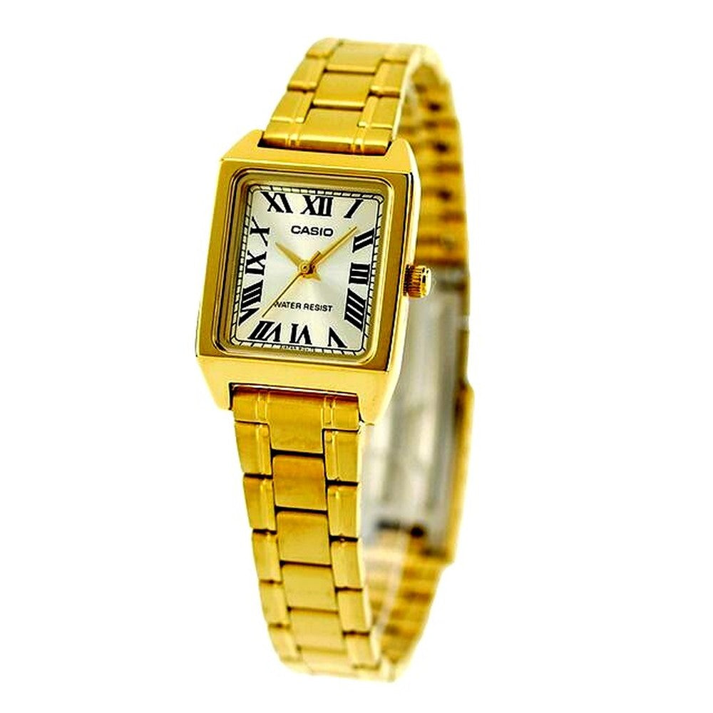 Casio Standard Model LTP-V007G-9BDF ladies gold stainless steel analog watch with quartz movement