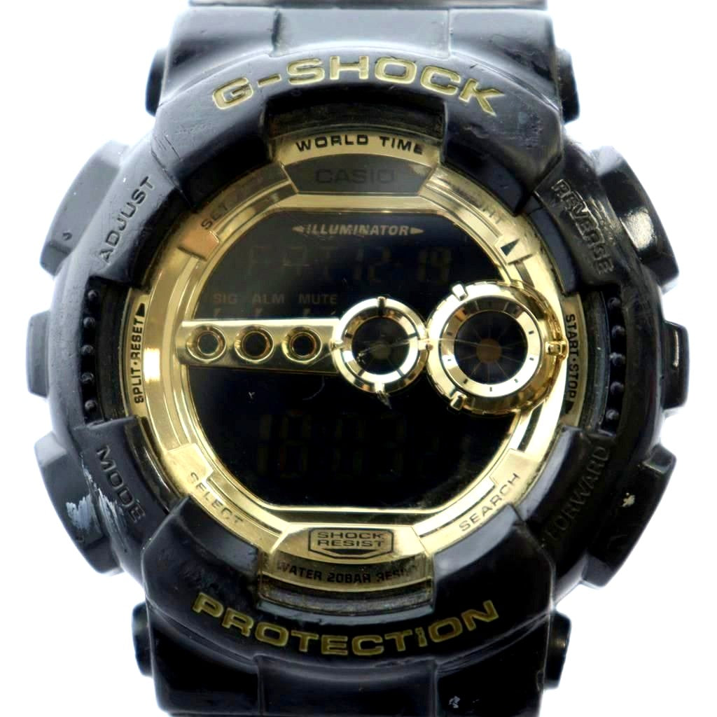 Casio G-Shock GD-100GB black digital watch with calendar and black stainless steel case