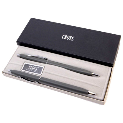 Cross Ballpoint Pen & Mechanical Pencil with Silver Chrome Finish and Box
