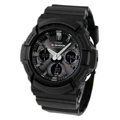 Casio G-Shock GAW-100B-1AER wristwatch with black resin band and aluminum case showing analog digital display