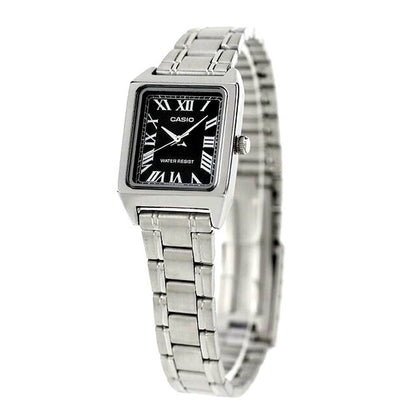 Casio Standard Analog Women's Watch LTP-V007D-1BDF with black dial and silver stainless steel band