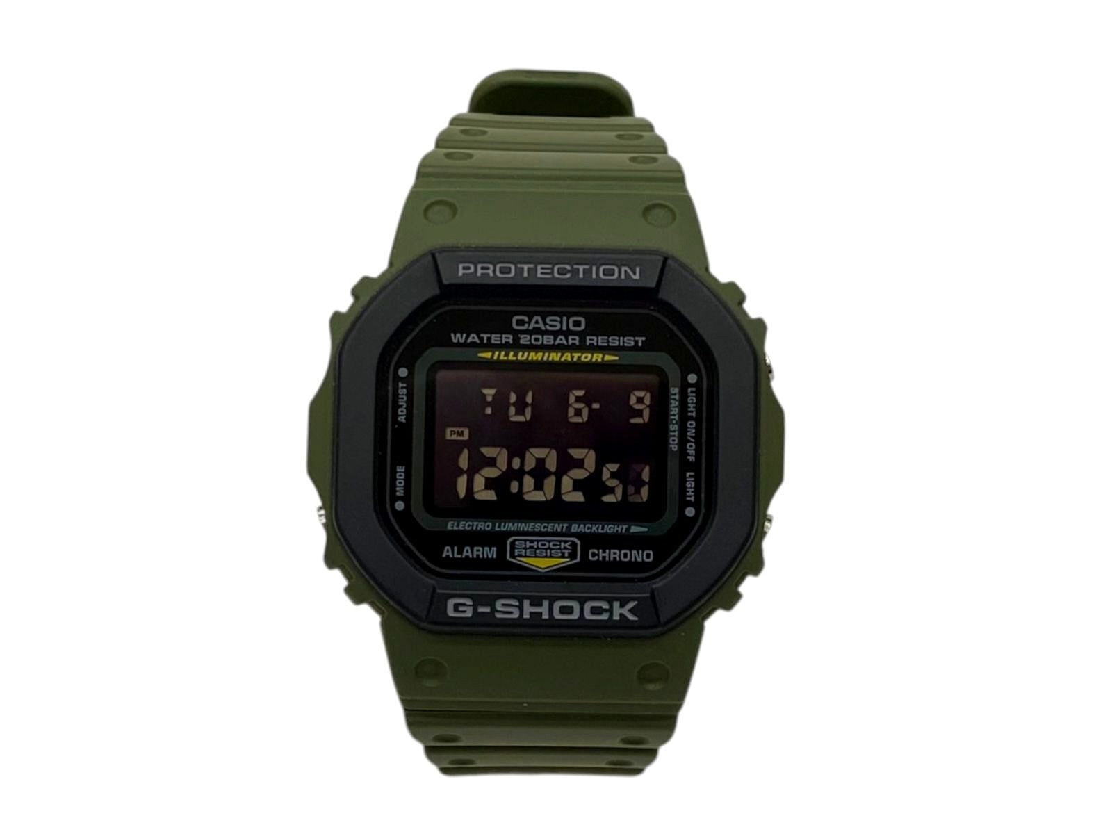 Casio G-Shock DW-5610SU khaki digital watch with square bezel and quartz movement for men