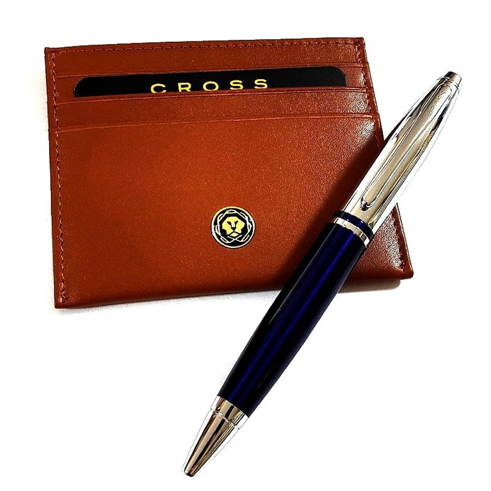 Cross Calais Twist Ballpoint Pen Gift Set with Card Case and Box - Blue - Japan Import