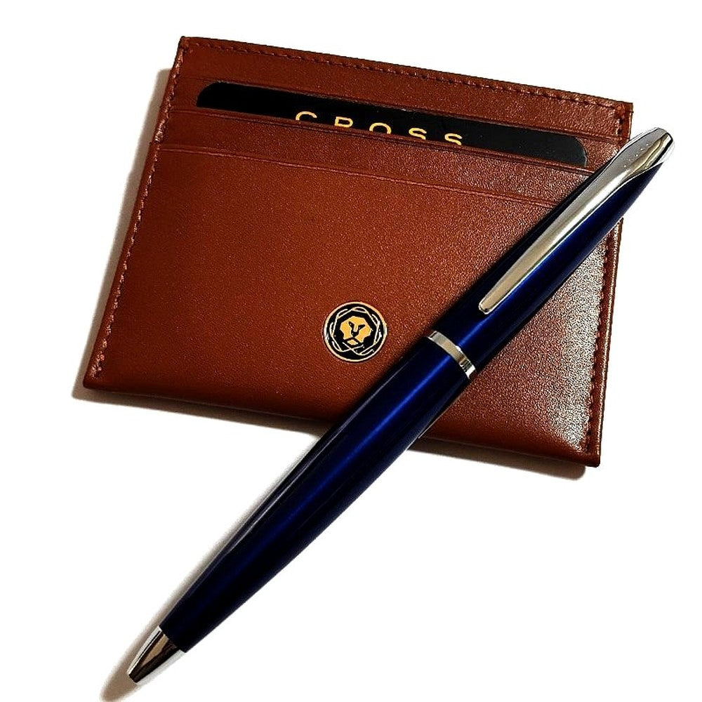 Cross ATX series translucent blue ballpoint pen with card case and special gift box