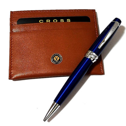 Cross Bailey Ballpoint Pen and Card Case Gift Set — Blue, Stylish, High-Quality Japan Import
