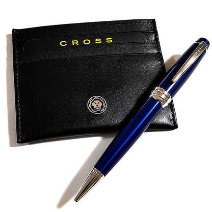 Cross Bailey Blue Ballpoint Pen Gift Set with Card Case and Special Box — Japan Import