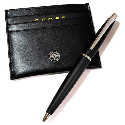 Cross ATX Series Gift Set with Card Case, Black Twist Ballpoint Pen — Japan Import