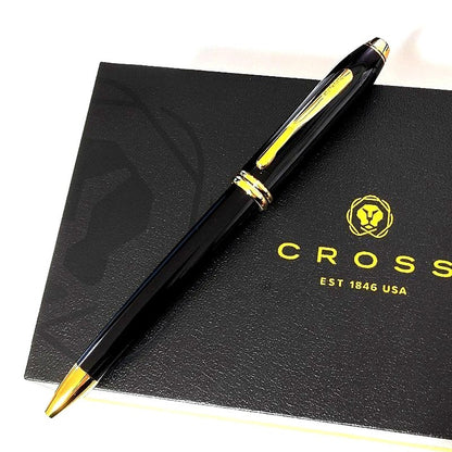 Cross Townsend Black Lacquer Ballpoint Pen CROSS-N572TW with gold accents and twist type